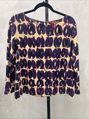 MaxMara Cream Blouse with Purple & Pink Abstract Motif